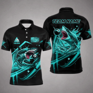 Turquoise 8 Ball Pool Billiard Shark Polo & Quarter Zip For Men Custom Team League Billiard Jersey TDM3408
