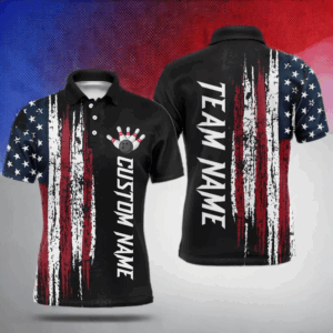 Custom American Flag Bowling Polo Shirts for Men & Women Patriotic Bowling Team Jersey BDT473