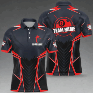 Billiard Jerseys For Men Custom Polo & Quarter-Zip Billiard Team Shirts, 8 Ball Pool Shirt |Red TDM3029