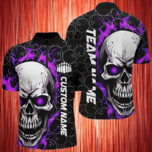 Custom Flaming Skull Team Bowling Shirts For Men, Halloween Bowling Jerseys | Purple IPHW5181