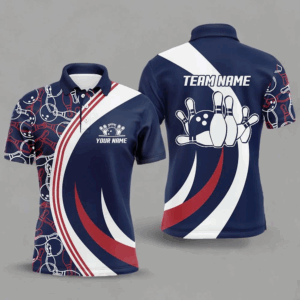 Blue&Red Bowling Polo Shirt For Men Custom Bowling Jersey With Name Men's Bowling Team League Shirt BDT106