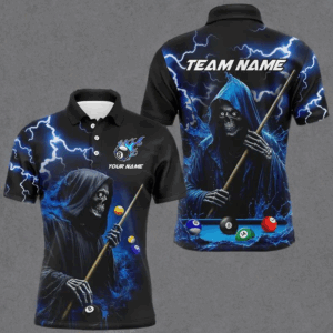 Blue Grim Reaper Billiard Shirts For Men Custom Thunder Lightning Team League Billiard Jerseys TDM2198