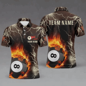 Fire Flame Lightning Custom Billiard Polo Shirts For Men, 8 Ball Pool Billiards Jerseys VHM0142