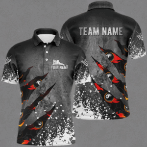 Personalized Customized Paint White 8 Ball Fire Billiard 3D Polo And Quarter-Zip Shirts For Men VHM0002