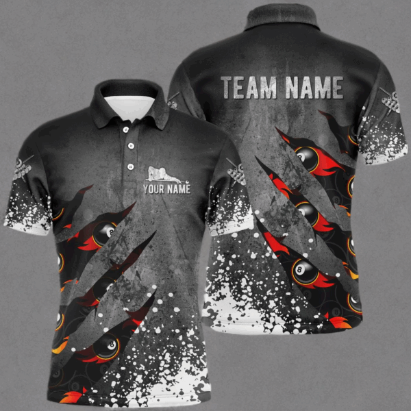 Personalized Customized Paint White 8 Ball Fire Billiard 3D Polo And Quarter-Zip Shirts For Men VHM0002