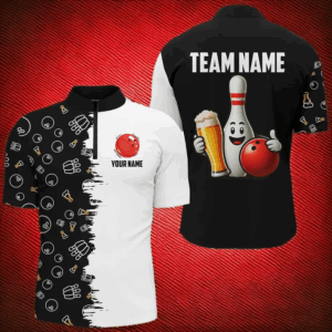 Custom Beer Bowling Shirt Funny Bowling Team League 1/4 Zip Bowling Shirt for Men QZT403