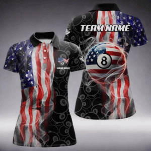 Personalized American Flag Smoke Flag Billiard Jersey, Patriotic 8 Ball Pool Billiard Team Shirts TDM3235