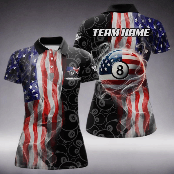 Personalized American Flag Smoke Flag Billiard Jersey, Patriotic 8 Ball Pool Billiard Team Shirts TDM3235
