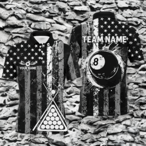 Custom Black Grunge US Flag Patriotic Billiard Shirt For Men Retro 8 Ball Pool Billiard Team Jersey TDM2935
