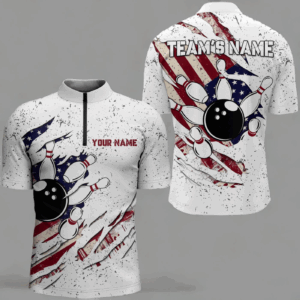 American Flag Bowling Shirt for Men Custom Bowling Team Jersey 1/4 Zip Shirt QZT122