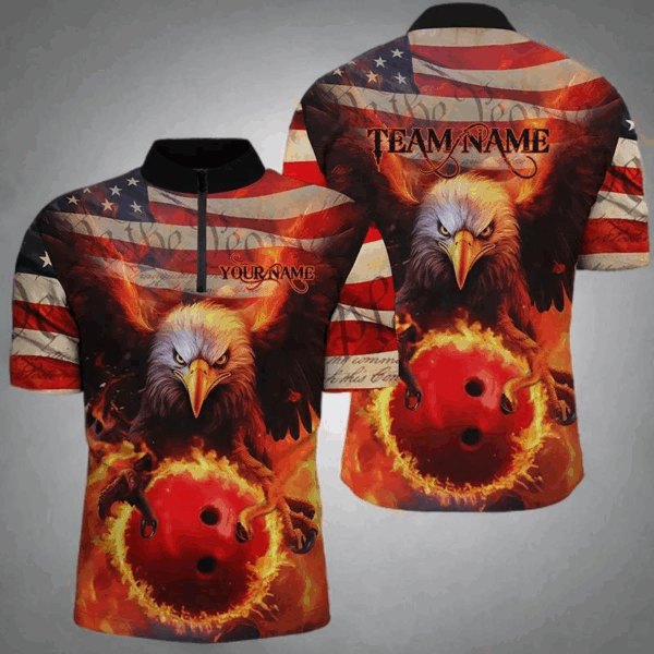 American Flag We The People Custom Eagle Bowling Shirts For Men, Patriotic Bowling Team Jerseys IPHW5287