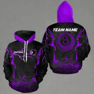 Personalized Black And Purple 8 Ball Hoodie Point Pattern Custom Billiard Apparel Clothing TDM0949