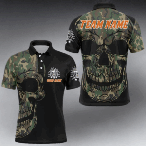 Camo Bowling Shirt Custom Skull Bowling Jersey Men Bowling Polo Shirt For Team BDT284