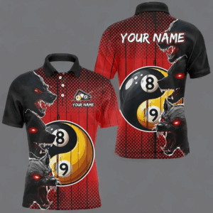 Funny Ying And Yang Eyes Of Wolf Billiard Shirts For Men Custom 8 & 9 Ball Billiard Jerseys | Red TDM2714