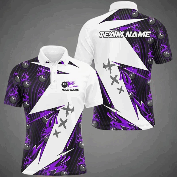 Purple Billiard 8 Ball Flame Pattern Custom Pool Shirts For Men, Billiard Tournament Team Jerseys TDM2352