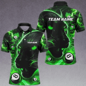 Personalized Green 8 Ball Pool Panther 3D Billiard Shirts For Men, Team League Billiard Jerseys TDM2245