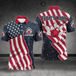 American Flag Bowling Jersey For Men Custom Polo Bowling Shirt Patriotic Bowling Shirt For Team BDT29