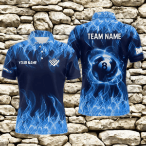 Blue Flaming 8 Ball Pool Shirts Men Billiard Polo & 1/4 Zip Shirts Billiard Team Jerseys NNT10