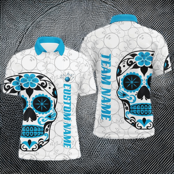 Custom Multi-Color Sugar Skull Tattoo Bowling Shirts For Men And Women, Custom Bowling Tournament Team Shirts IPHW6603