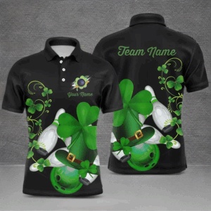 Green shamrock Mens polo bowling shirts Custom St Patrick Day black team league bowling jerseys NQS7195