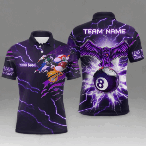 Personalized Thunder Pattern Eagle 8 Ball Billiards 3D Polo Shirts For Men, Custom Billiards Jerseys VHM0312