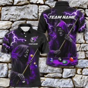 Purple Grim Reaper Billiard Shirts For Men Custom Thunder Lightning Team League Billiard Jerseys TDM2919