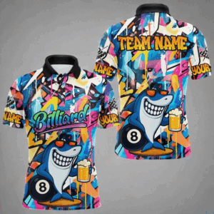 Funny Shark Colorful Graffiti Style Custom 8 Ball Billiard Shirt For Men Best Billiard Team Jersey TDM3850