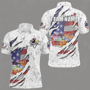 Personalized Grunge White American Flag Billiard Shirts For Men Custom 8 Ball Pool Billiard Jersey TDM3635