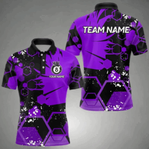 Personalized Black Purple 8 Ball Crown Hexagon Billiard Shirts For Men, Pool Billiard Team Jerseys TDM3590
