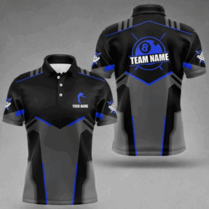 Billiard Jerseys For Men Custom Polo & Quarter-Zip Billiard Shirts, Team Pooler Short Sleeve |Blue TDM3385