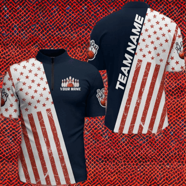 Custom Bowling Shirt for Men Personalized Bowling Jersey Bowling Team League Quarter-Zip Shirt QZT67-5