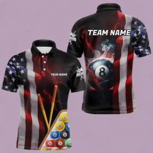 Personalized American Flag 8 Ball Pool Smoke Men Billiard Shirt Patriotic Lightning Billiard Jersey TDM3382