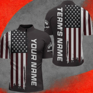 Patriotic Bowling Quarter-Zip Shirt Men American Flag Bowling Team Jersey Custom Bowling Shirts BDT263