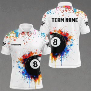 Funny 8 Ball Pool Colorful Paint Splash Custom Billiard Shirt For Men, Billiard Team Jersey | Black TDM3378