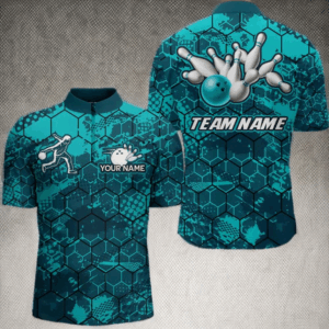 Turquoise Bowling Quarter-Zip Shirt Custom Bowling Jersey For Men Bowling Shirts For Team BDT255