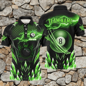 Personalized Green Icy Lightning 8 Ball Pool Men Polo Shirts Custom Billiard Team League Jersey TDM1443
