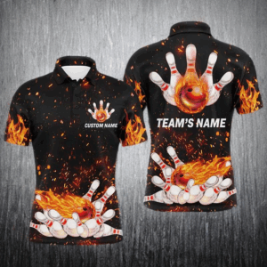 Flame Men Polo Bowling Shirt, Personalized Team Bowlers Jersey Short Sleeves NBP65