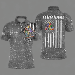 Personalized Grey Grunge American Flag Billiard Shirts For Men, Patriotic Billiard Pool Jerseys TDM3281