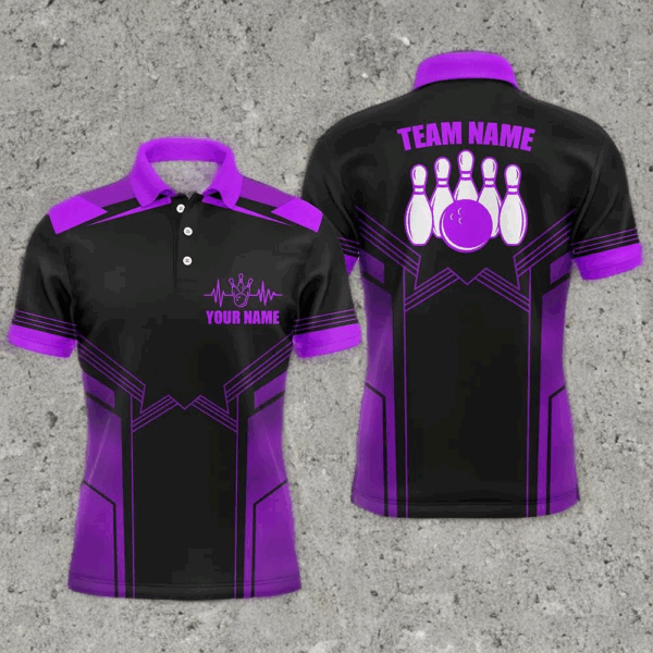 Purple Bowling Polo Shirt for Men Custom Bowling Jersey With Name Bowling Team Shirt For Men BDT78
