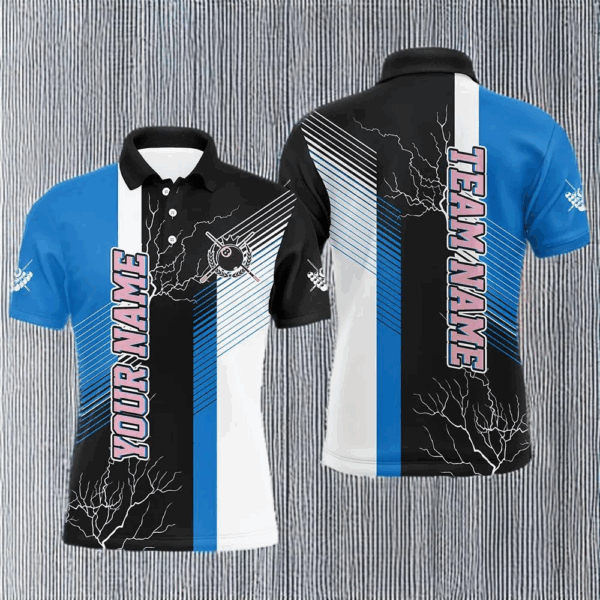 Personalized Black Blue Billiard Polo & Quarter Zip For Men Custom 8 Ball Pool Billiard Team Jersey TDM3270
