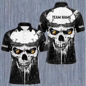 Personalized Black White Grunge Skull Ying And Yang Eyes Men Billiard Shirts, Funny Billiard Jersey TDM3166
