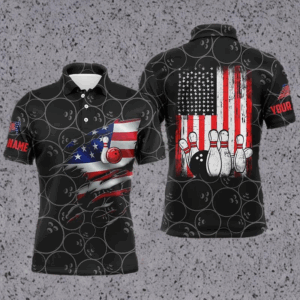 Black Bowling polo shirts for men custom name vintage American flag bowling jerseys NQS4549