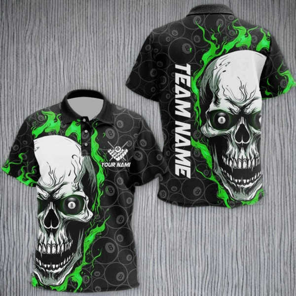 Personalized Skull Flame Billiard Polo Shirts For Kid Custom Team Name Billiard Jerseys TDM0245