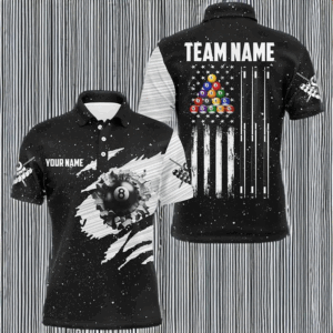Customized Black White Grunge American Flag 8 Ball Pool Men Billiard Shirts, Patriotic Pool Jerseys TDM2985