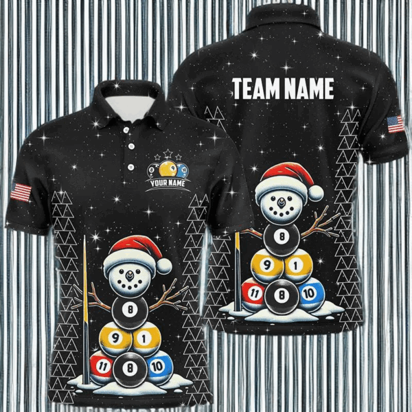 Custom Galaxy Funny Snow Billiard Balls Christmas Pool Shirts For Men, Xmas Billiard Shirts Jerseys TDM2963