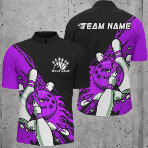 Black And Purple Custom Funny Bowling Shirts For Men, Flame Bowling Team Shirt Bowlers Outfits IPHW7619