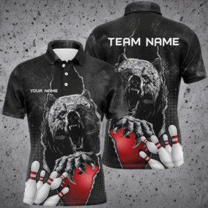Black Bear grunge pattern Custom Men Bowling Polo, Quarter Zip Shirts Bowling Team Jerseys Outfits NQS7753
