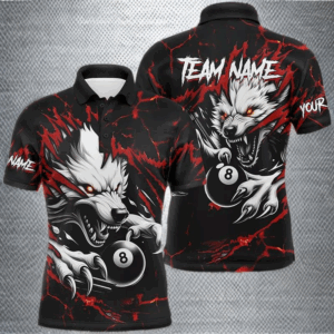 Personalized Thunder Lightning Wolf Billiard Shirts For Men Custom Billiard League Jerseys |Red TDM2824