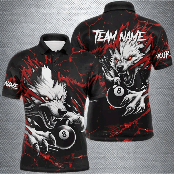 Personalized Thunder Lightning Wolf Billiard Shirts For Men Custom Billiard League Jerseys |Red TDM2824
