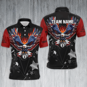 Personalized Eagle American Fire Flame Men Billiard Shirts Custom Patriotic Billiard Pool Jerseys TDM2726